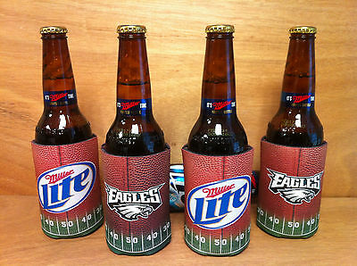 Miller Lite Philadelphia Eagles Can / Bottle Koozie Cooler - Set of 4 NEW & F/S