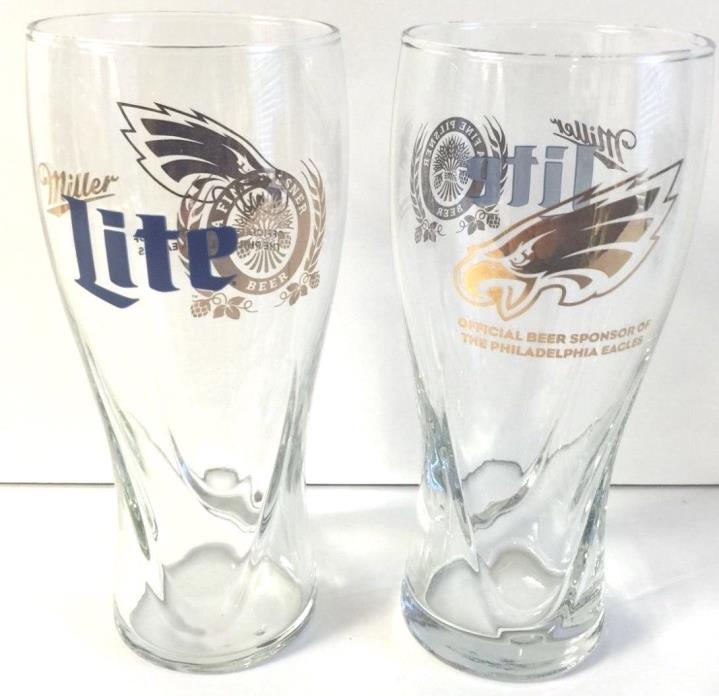 Miller Lite Philadelphia Eagles Pilsner Glass ~ 22 oz Set Of (2) Glasses ~ New