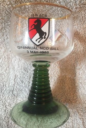 Vintage NCO Ball 1985 German Wine Glass Green Bee Hive 11th Arc