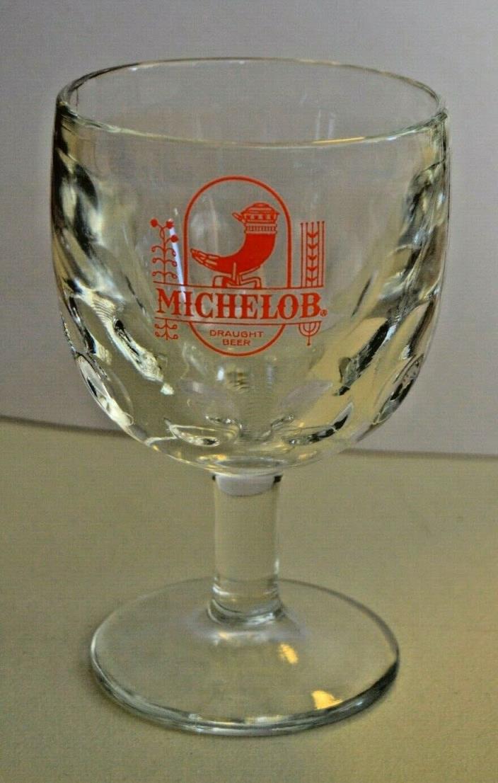 MICHELOB DRAUGHT BEER GLASS / STEMMED GOBLET, DIMPLED, RARE POWDER HORN LOGO