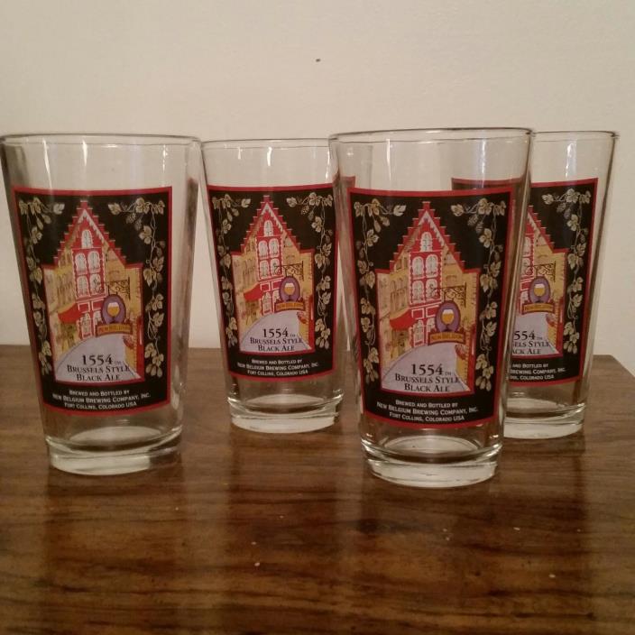 4 New Belgium Brewing Company 1554 Brussels Style Black Ale Pint Glasses