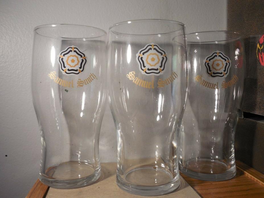 3 SAMUEL SMITH British Craft Beer-- Pint Glass-- Flower Logo pre owned