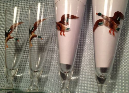 Duck Millard Hunter Cabin Hand Painted 4 Beer Glass Glasses Rare Vintage