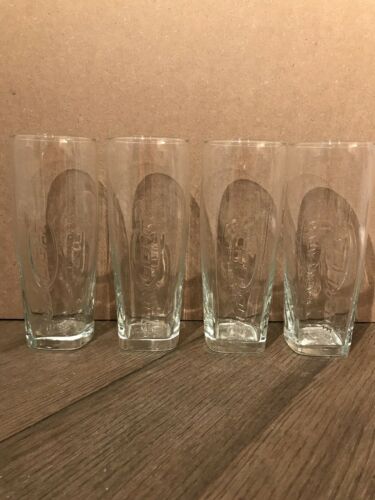 Four (4) Bud Light Clear Etched Beer Glasses 20 oz 7” Tall Square Base MINT