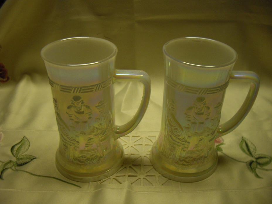 Vintage Federal Glass Iridescent Milk Glass Embossed Steins, Tankards, Beer Mugs