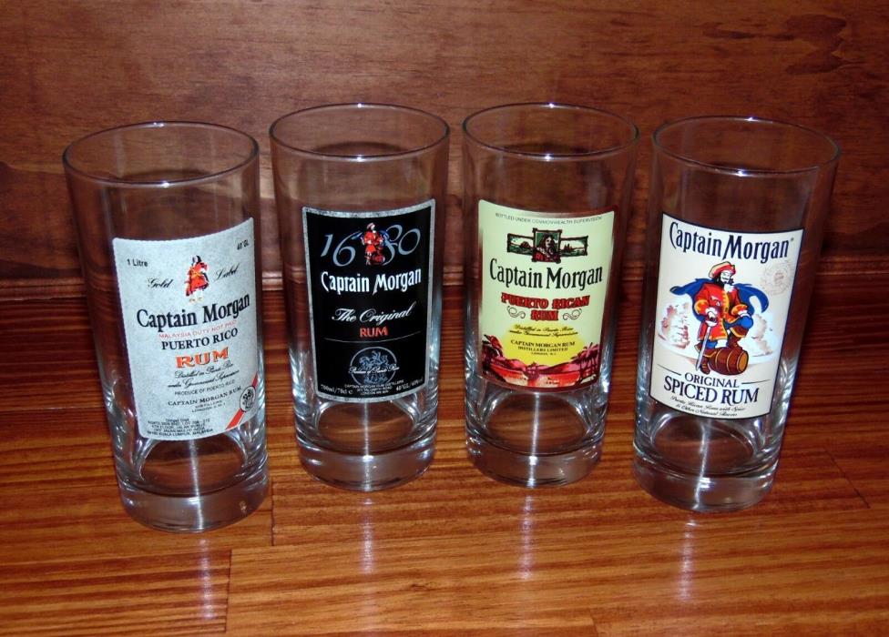Set of (4) Captain Morgan Rum Label 15 Oz Tumbler Glasses ~ Official Crew Gear