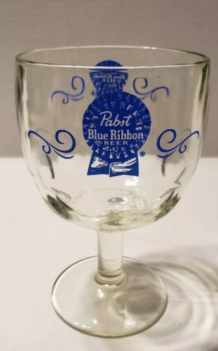 Pabst Blue Ribbon Glass Stem Thumbprint Beer Goblet #1286