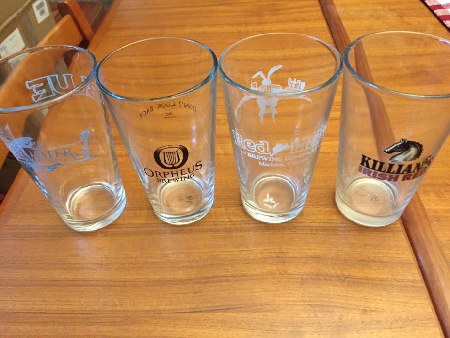 4 Beer Glasses - Killians, Red Hare, Orephus, Sweetwater pints