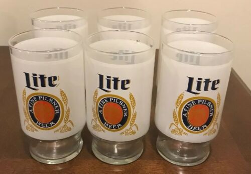 Set Of 6 Miller Lite Beer Glasses . Frosted Label Beer Glasses 5