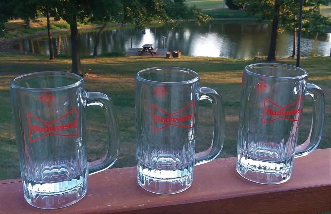 Lot of 3 Budweiser Beer Stein Mugs Red Bow Tie Bud Clear Glass Official Product