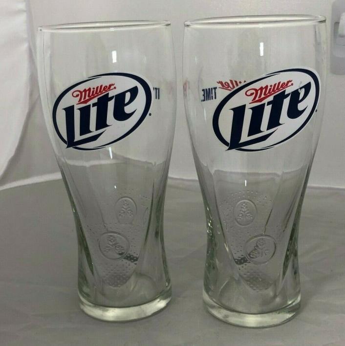 Lot of 2 Miller Lite Beer Glasses Glass 