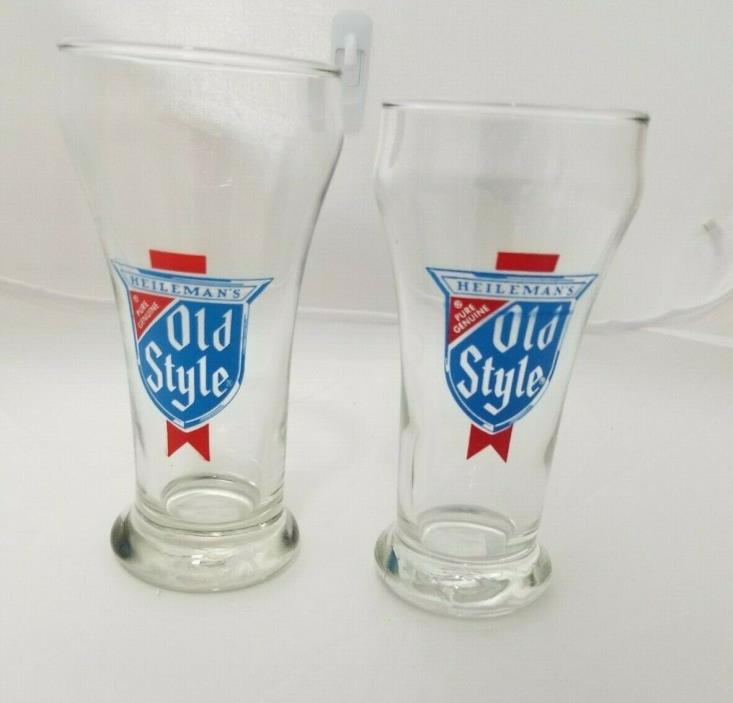 Lot of 2 Old Style Beer Glasses Glass Heileman's  8oz & 10oz