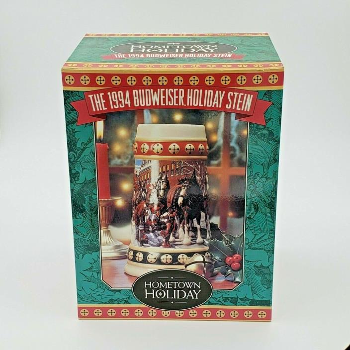 New In Box 1994 Budweiser Anheuser Busch Christmas Stein Mug Hometown Holiday