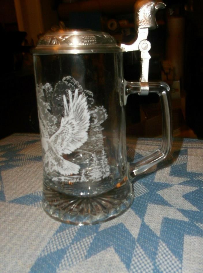 Stein by Domex. Eagle painted on the glass, Pewter lid with Eagle and a Eagle th