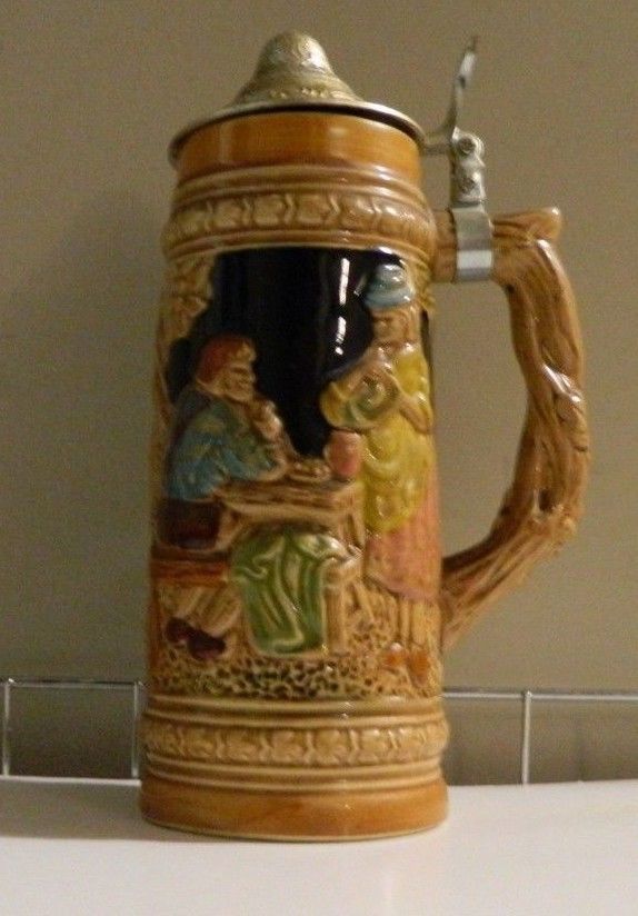 Unknown Beer Stein ceramic Raised Hand with lid bottom only marked Japan