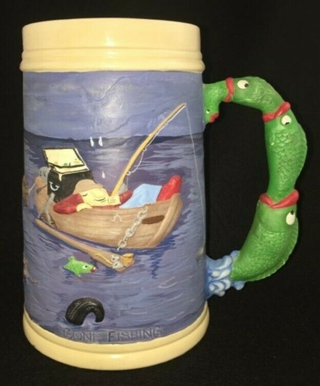 Gone Fishing The Search Large Unique Hand Painted Ceramic Beer Stein