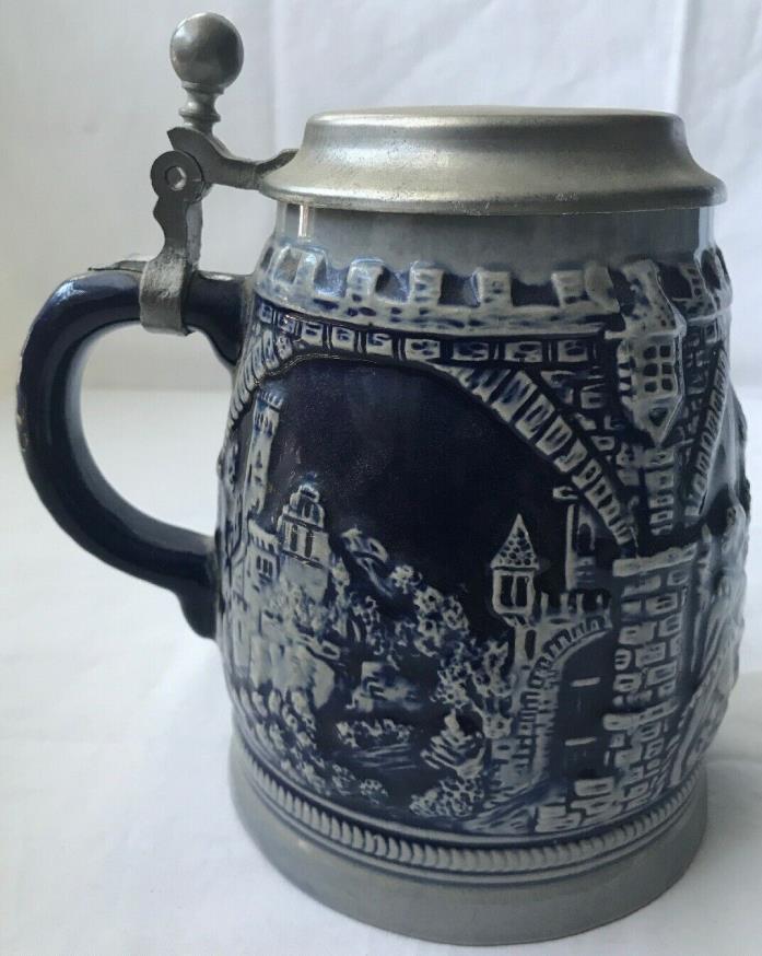 Marzi And Remy Beer Ceramic Cobalt Blue Stein Mug With Lid