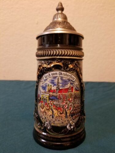 Vintage German Beer Stein W/ Pewter Lid
