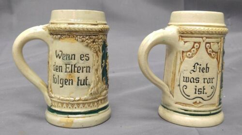 Pair Of Old Vintage Small German Beer Steins