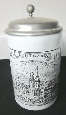 Germany Stutgard Beer 6-5/8 Mug Porcelain Stein Tankard Pewter Lid Altenkunstadt