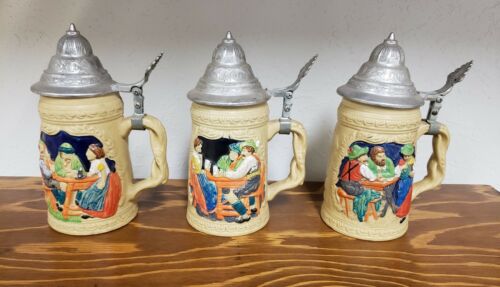 West Germany Beer Stein Collection Mugs A B C with Liddle