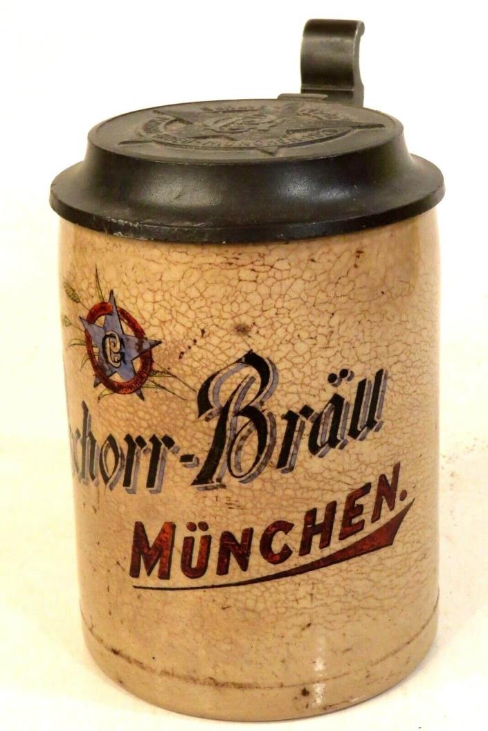 PSCHORR BRAU ANTIQUE PAUSON GERMAN 1/2 Liter BEER STEIN MUNCHEN SCHUTZ 1820
