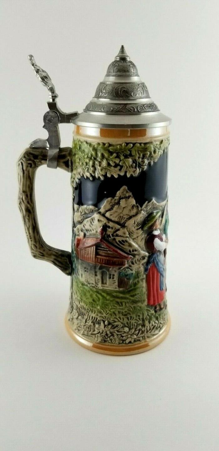 Vintage German Beer Stein Hunter with Pewter Lid