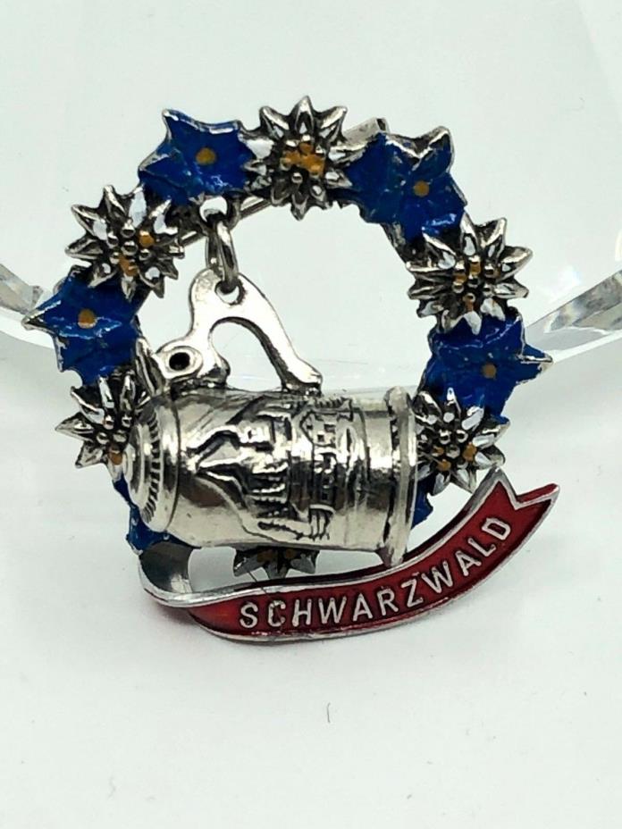 Vintage German Schwarzwald Beer Stein Wreath Brooch Pin