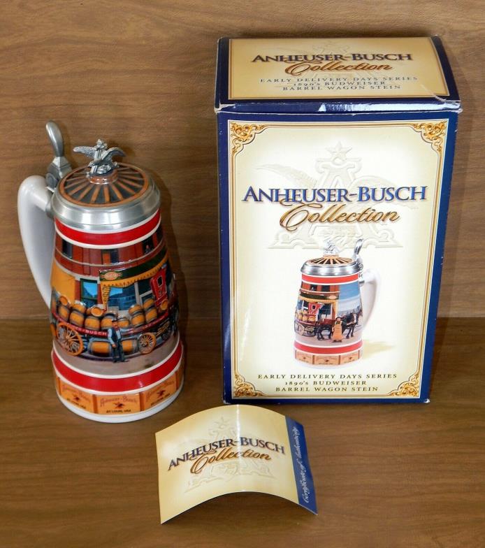 ANHEUSER-BUSCH BUDWEISER BEER STEIN: 2003 EARLY DELIVERY DAYS ~ BARREL WAGON