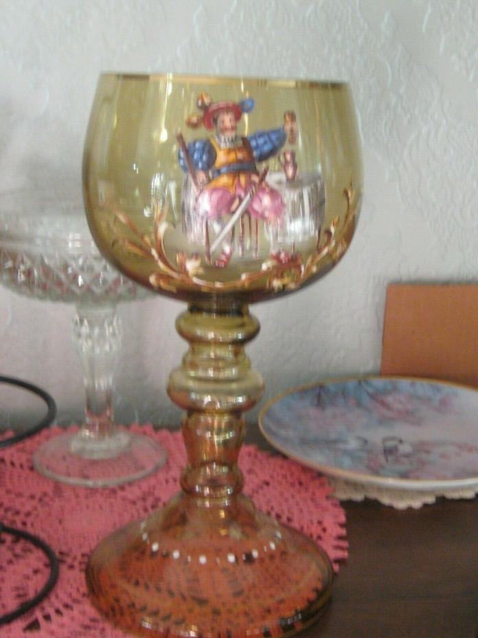Antique German Glass Roemer - Hand Painted Cavalier - Mint