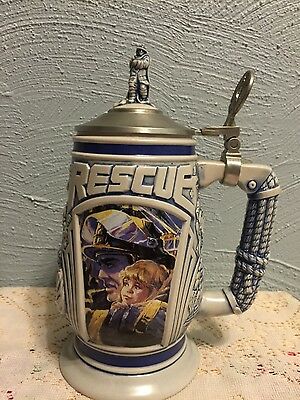 Tribute to Rescue Workers Lidded Beer Stein 1997 Brazil Made Avon 9/11 911