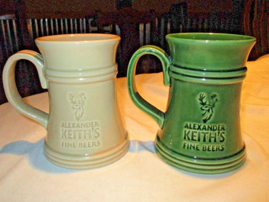 2 Alexander Keith's Fine Beers heavy mug. Cream,  green beer mug/ stein   5