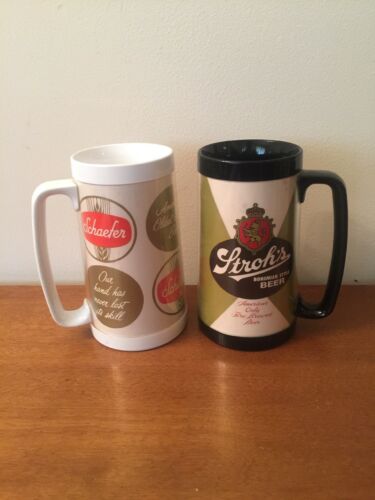 Lot of 2 Thermo Serv West Bend Plastic Beer Mugs Stroh’s & Schaefer