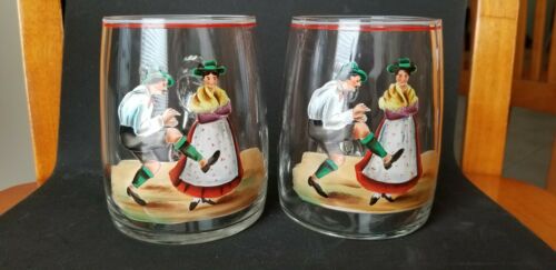 Set of 2 Glass Czechoslovakia Painted Beer Mugs