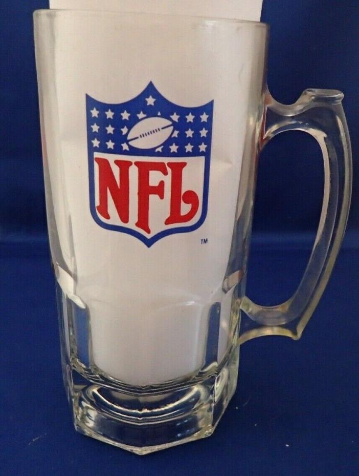 large 32 Oz Glass Beer Mug Heavy Clear Stein 1990 NFL Slim Jim Brand Bar Ware
