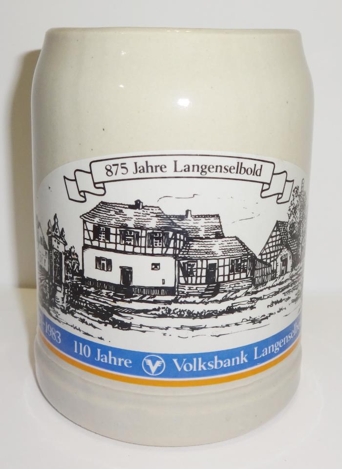 875 Jahre Langenselbold Volksbank German Pottery Stoneware .5 L Beer Stein MUG