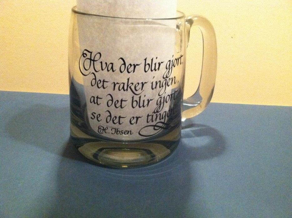 Gorgeous Heavy Norwegian Glass Large Mug Tankard With Writer Herrik Ibsen Quote