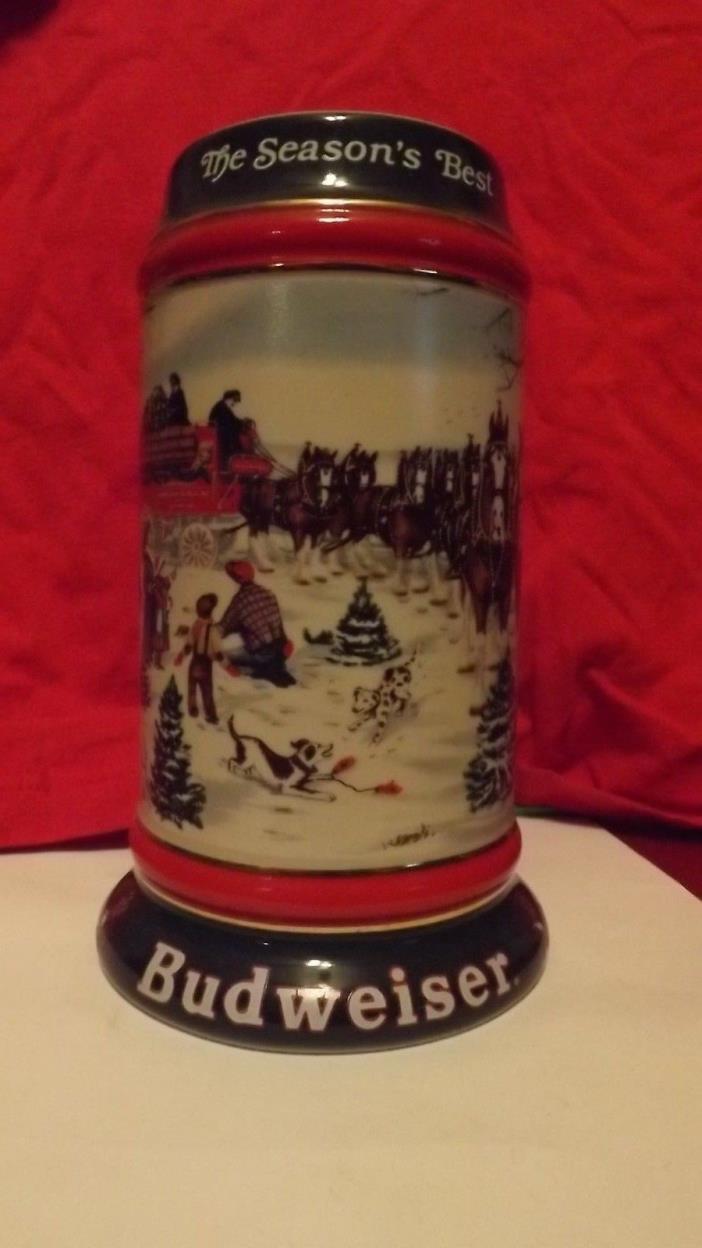 VINTAGE 1991 BUD Budweiser Beer Steins Mugs Clydsdales Christmas Holiday