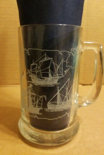 1992 NAUTICAL COLUMBUS' VOYAGE GLASS BEER MUG STEIN COMMEMORATIVE NM+