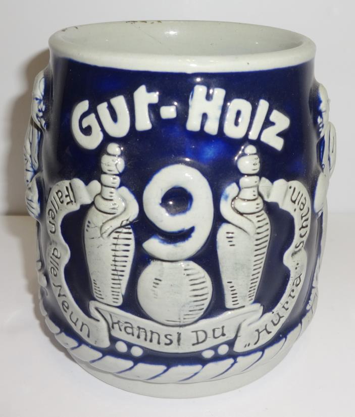 GUT-HOLZ GERMAN VINTAGE BLUE GERMANY BEER STEIN MUG CUP STONEWARE HAND PAINTED