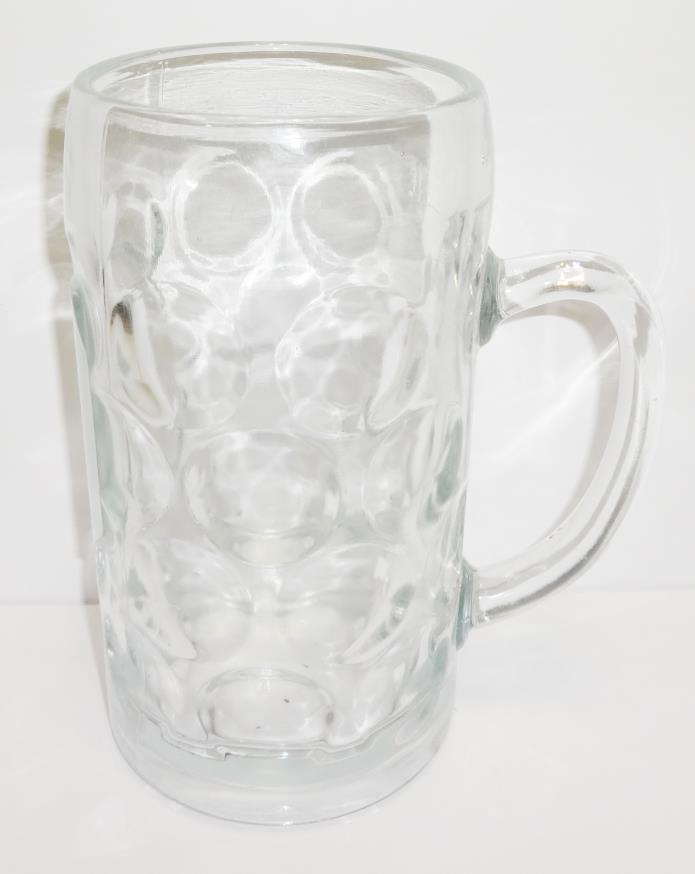 Vintage 1 Liter German Clear Glass Beer Mug Stein Dimple Pattern MADE IN GERMANY