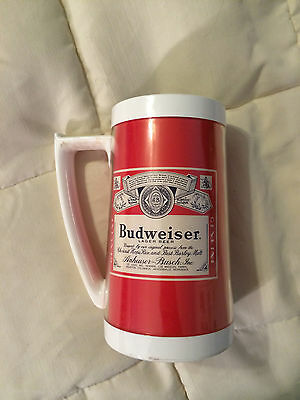 VINTAGE THERMO-SERV RED WHITE BUDWEISER PLASTIC BEER STEIN MUG CUP