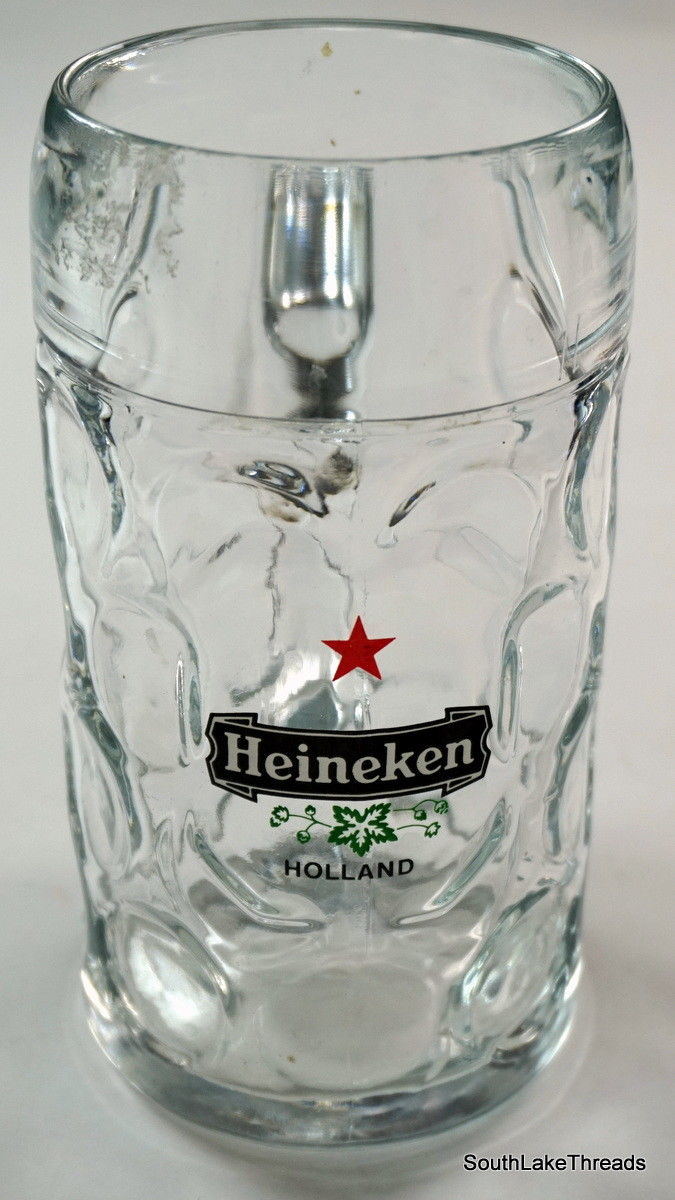 VTG HEINEKEN HOLLAND BEER LARGE GLASS MUG CUP STEIN 8
