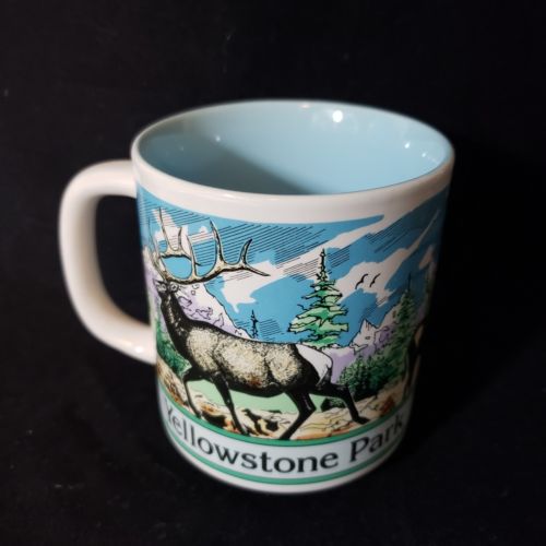 Vintage Mug Yellowstone Park Mug Elk Buffalo Wildlife Coffee Travel Souvenier