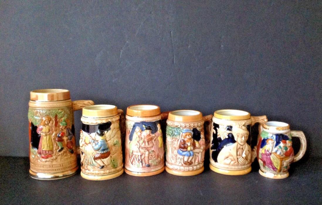 Lot of 6 Vintage Ceramic ''Germany Style'' Beer Stein Mugs all Made in Japan