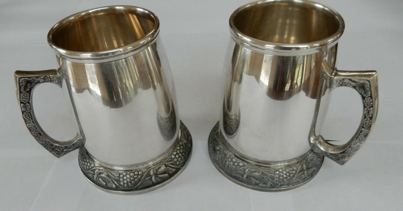 Two Vintage Silver-Plated Pint Beer Mugs / Tankard / Steins