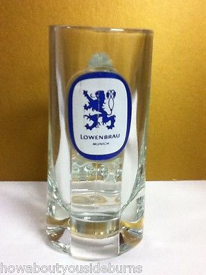 Lowenbrau beer glass mug crest  logo bar glass import logo vintage barware KC8