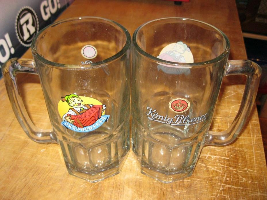 Pair of Large Vintage Konig Pilsner Glass Beer Mugs
