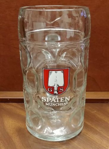 SPATEN Munchen Beer Stein Mug 1 L Dimpled Clear Glass 8x4