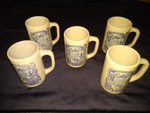 Stoneware Mugs, Lot Of 5, Marked USA On Bottom, 